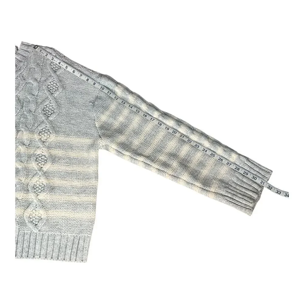 American Eagle Cable Knit Sweater XL Gray Cream Striped Chunky Crewneck Pullover